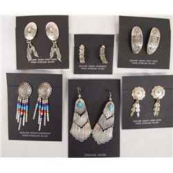 6 Pr Sterling Native American Pierced Earrings