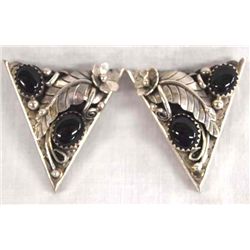 Navajo Sterling Silver Onyx Collar Tips