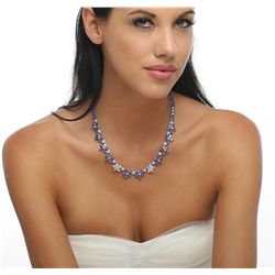 14KT White Gold 55.08ctw Tanzanite and Diamond Necklace