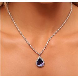 14KT White Gold 11.55ct GIA Certified Tanzanite and Diamond Necklace