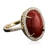 Image 4 : 14KT Yellow Gold 6.65ct Coral and Diamond Ring