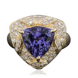 14KT Yellow Gold 4.47ct Tanzanite and Diamond Ring