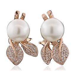 14KT Rose Gold 0.63ctw Diamond and Pearl Earrings