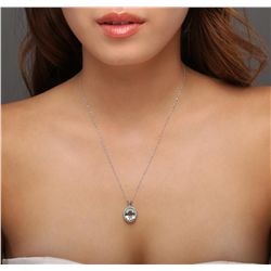 14KT White Gold Aquamarine and Diamond Pendant With Chain