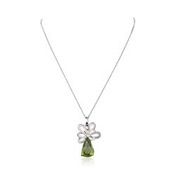 18KT White Gold 11.92ct Peridot and Diamond Pendant With Chain