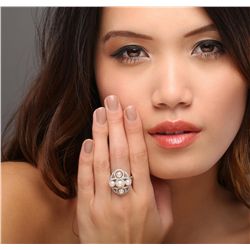 18KT White Gold Pearl and Diamond Ring