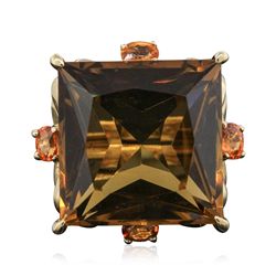 14KT Yellow Gold 27.71ct Champagne Quartz and Orange Sapphire Ring