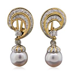 18KT Yellow Gold Pearl and Diamond Earrings