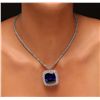 Image 2 : 18KT White Gold 68.80ct GIA Certified Tanzanite and Diamond Pendant With Chain