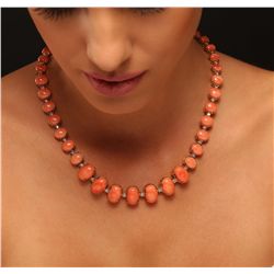 14KT Yellow Gold 78.52ctw Coral and Diamond Necklace