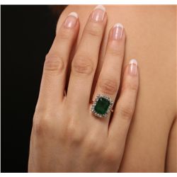 14KT Yellow Gold 3.81ct Emerald and Diamond Ring