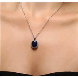 14KT White Gold 11.35ct Sapphire and Diamond Pendant With Chain