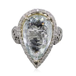14KT Two-Tone Gold 8.92ct Aquamarine and Diamond Ring
