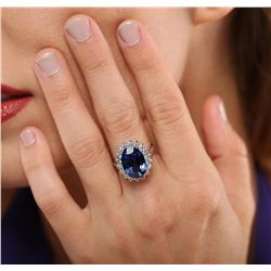 14KT White Gold 7.13ct Sapphire and Diamond Ring