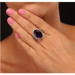 14KT White Gold 11.51ct Amethyst and Diamond Ring