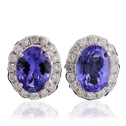 14KT White Gold 3.38ctw Tanzanite and Diamond Earrings