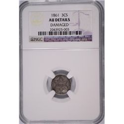 1861 THREE CENT SILVER NGC AU DETAILS