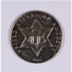 1861 THREE CENT SILVER AU-58