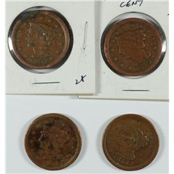 4 - LARGE CENTS  1849, 1851, 1853 & 1854, SOME DAMAGE