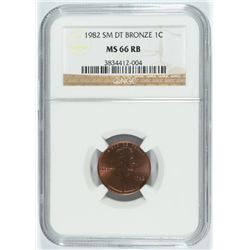 1982 SM DT BRONZE LINCOLN CENT NGC MS66 RB, RAINBOW COLORS REV.