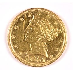 1851-C $5 GOLD LIBERTY MS61 EXTREMELY RARE, ONLY 49,176 pcs STRUCK