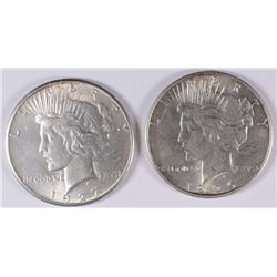 LOT OF (2) PEACE SILVER DOLLARS 1926-S AU, 1927 MS 62