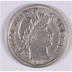 1892 BARBER DIME AU+