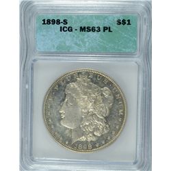 1898-S MORGAN SILVER DOLLAR, ICG MS-63PL NICE!!