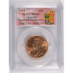 1914 $10 CANADIAN GOLD PCGS MS-63+ SURE LOOKS "64" FROM CANADIAN GOLD HOARD