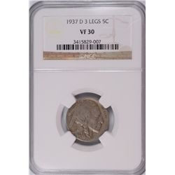 1937-D (3-LEGGED) BUFFALO NICKEL NGC VF-30