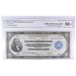 1918 $2 NATIONAL PHILADELPHIA, PA CGA 66 (STAR) (BATTLESHIP) RARE