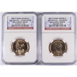 (2) 2007 JOHN ADAMS (MINT ERROR) DOLLAR NGC MS-65