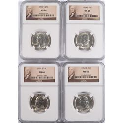 LOT OF ( 4 ) 1954-S WASHINGTON QUARTERS, NGC MS-66