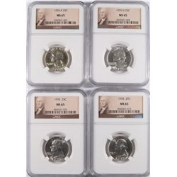LOT OF ( 4 ) 1955 WASHINGTON QUARTERS, NGC MS-65