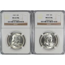 ( 2 ) 1949 FRANKLIN HALF DOLLARS, NGC  MS-63 FBL