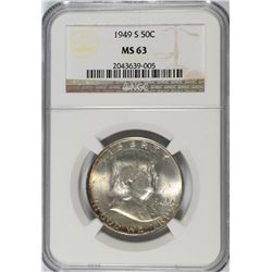 1949-S FRANKLIN HALF DOLLAR, NGC MS-63  KEY DATE!