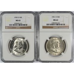 1950-D, & 51-D FRANKLIN HALF DOLLARS NGC MS-62