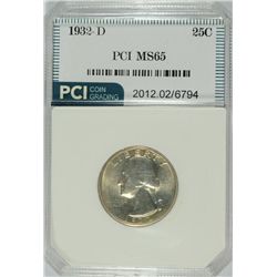1932-D WASHINGTON QUARTER, PCI MS-65 GREY SHEET $10,000.00