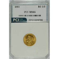 1893 $2.50 GOLD LIBERTY, PCI MS-65