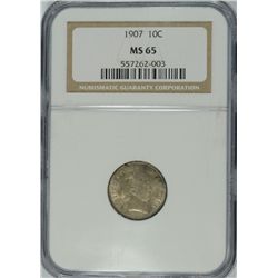 1907 BARBER DIME, NGC MS-65 GORGEOUS