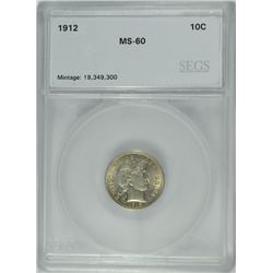 1912 BARBER DIME, SEGS MS-60