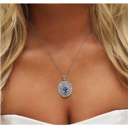 14KT White Gold 2.27ct Tanzanite and Diamond Pendant With Chain