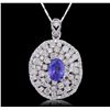 Image 4 : 14KT White Gold 2.27ct Tanzanite and Diamond Pendant With Chain
