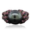 Image 1 : 14KT Rose Gold Pearl, Pink Sapphire and Black Diamond Ring