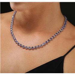 14KT White Gold 34.63ctw Tanzanite and Diamond Necklace