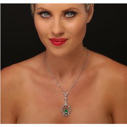 14KT White Gold 2.58ct Emerald and Diamond Necklace