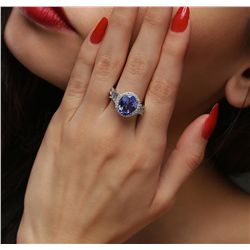 14KT White Gold 4.24ct Tanzanite and Diamond Ring