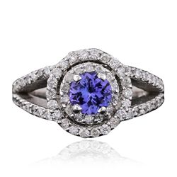 14KT White Gold 0.64ct Tanzanite and Diamond Ring