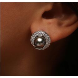 14KT White Gold Pearl and Diamond Earrings