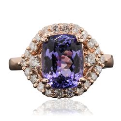 14KT Rose Gold 2.95ct Tanzanite and Diamond Ring